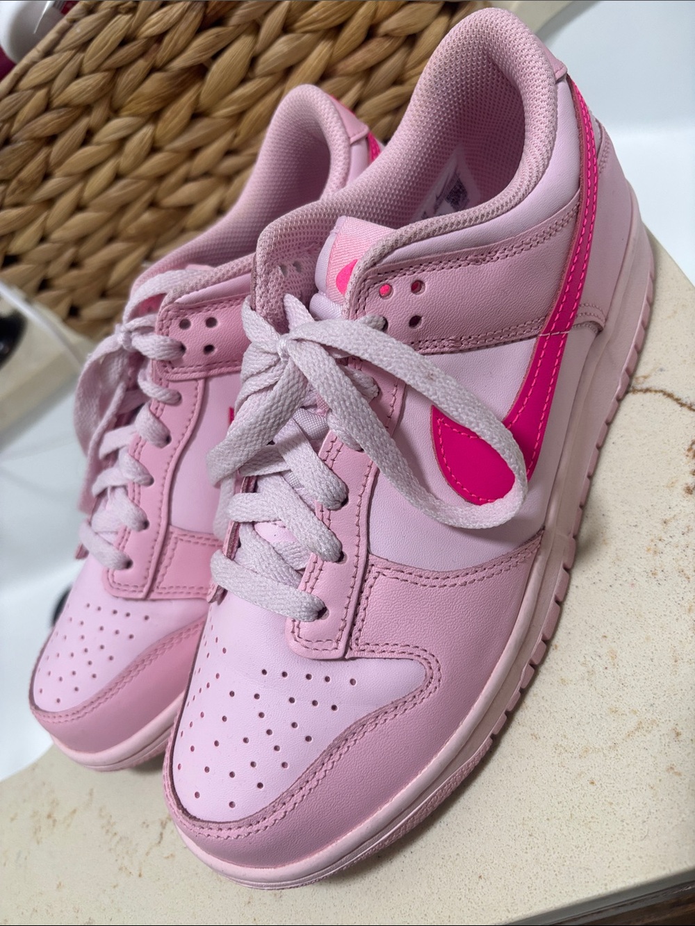 Nike Kids Pink Low-Top Sneakers with Hot Pink Swoosh